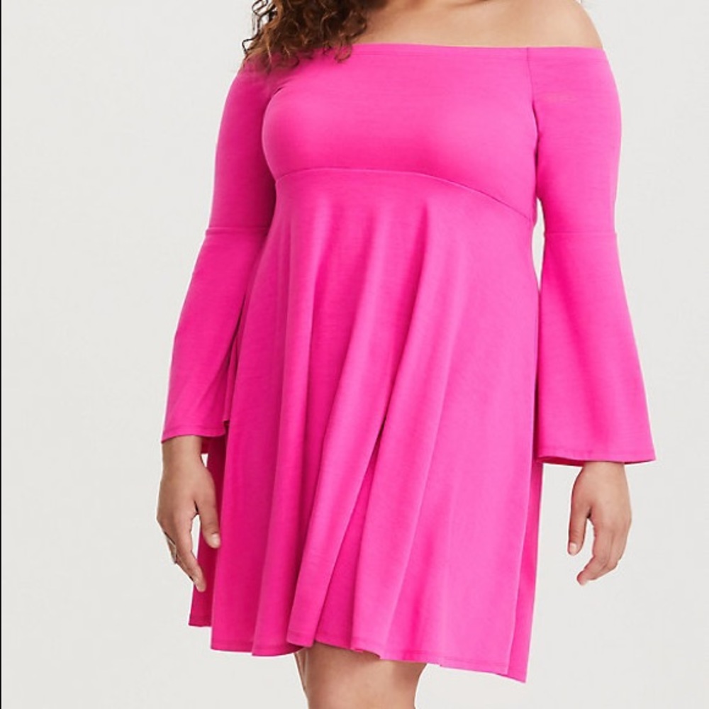 Torrid Neon Pink Off The Shoulder Skater Dress
